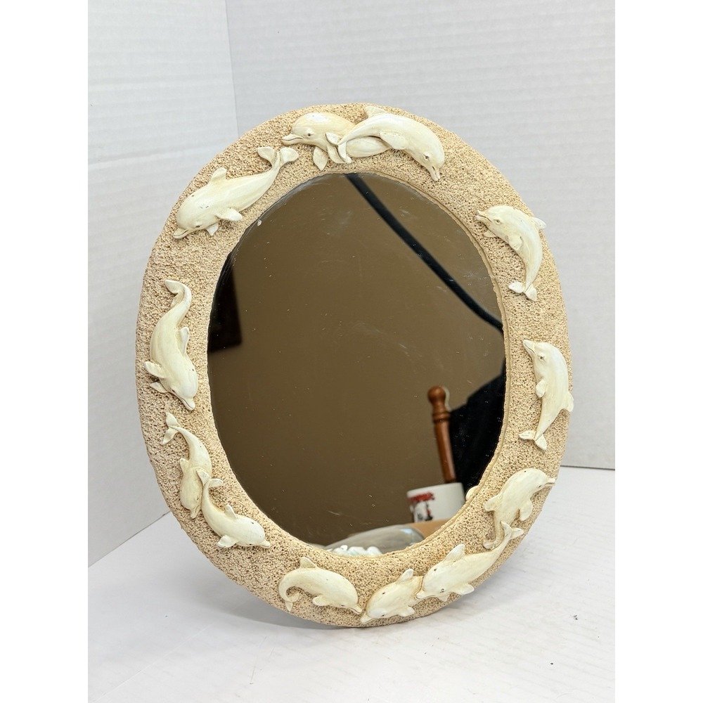 Vintage Dolphin Seashell Resin‎ Wall Mirror Coastal Beach Nautical 11x12
